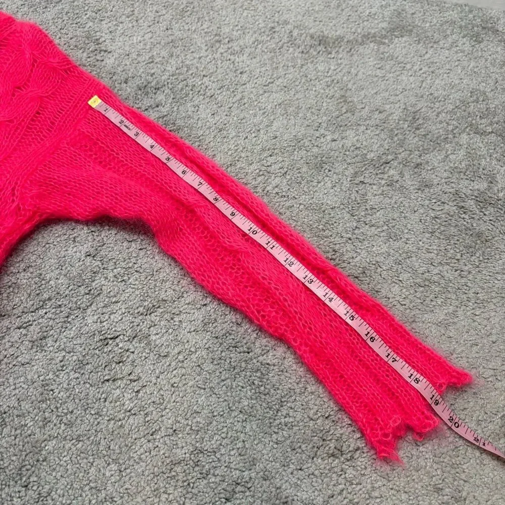 Anthropologie Posey Stitchy Distressed Open Knit Wool Sweater Pink Size XS